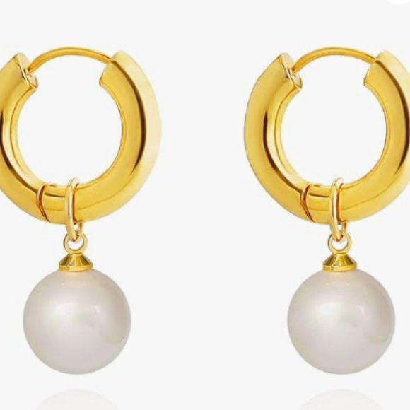 Huggie Pearl Drop Earrings - Picture 2 of 3